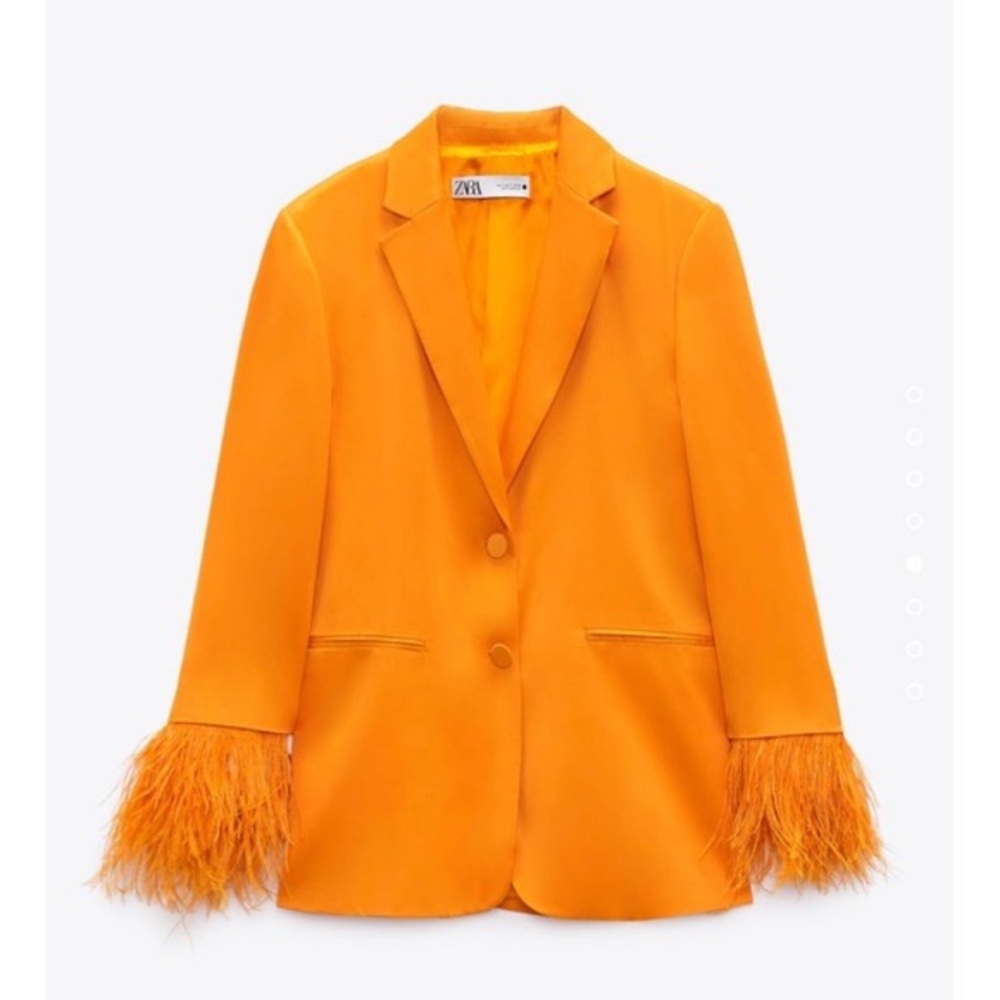 Zara orange satin feather blazer. Size medium 3308/839. Brand new